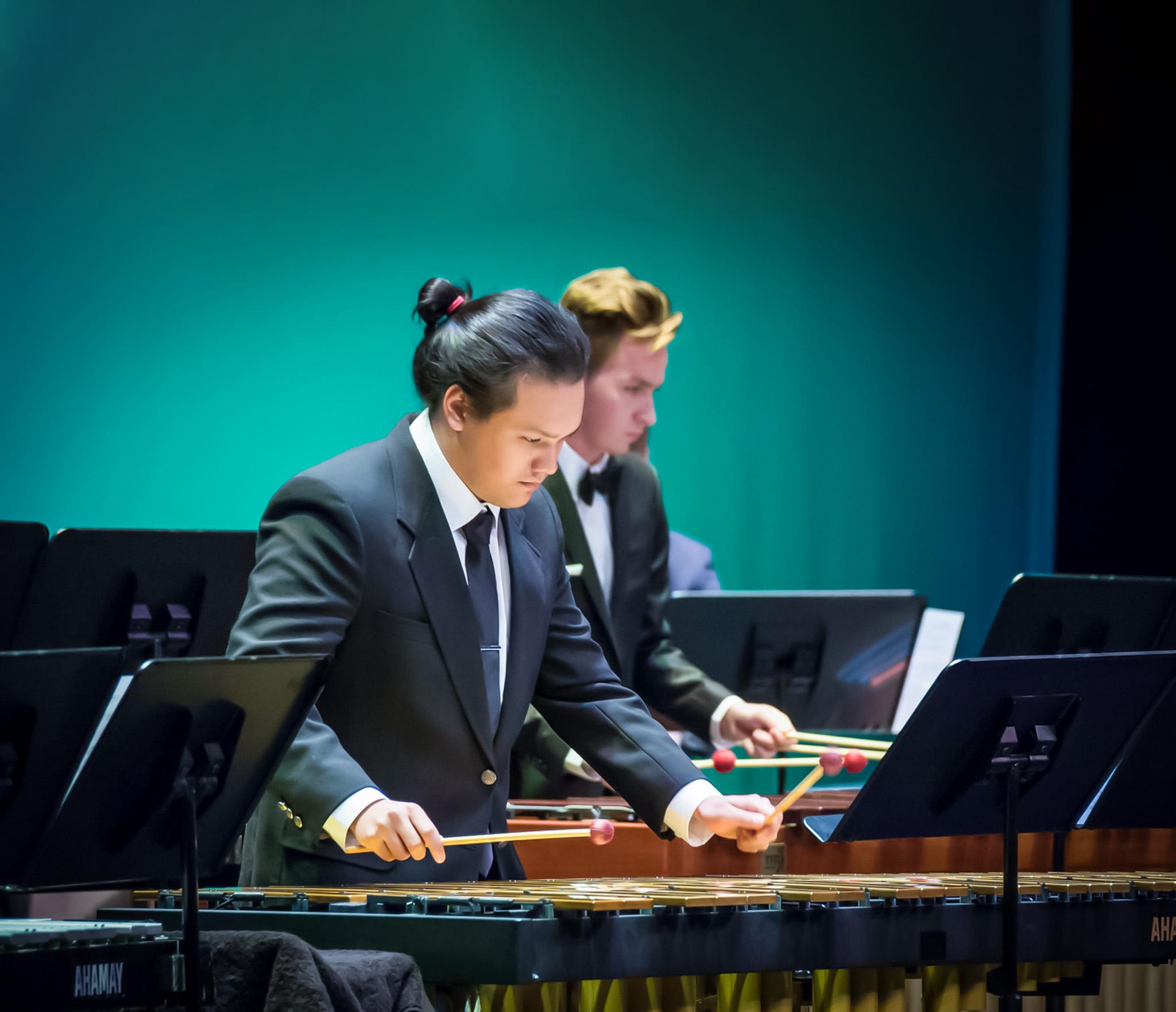 Music majors playing the xylophone